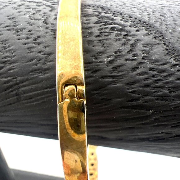 Vintage Hinged Bangle Bracelet Gold Tone Black & Clear Rhinestones - Picture 9 of 10